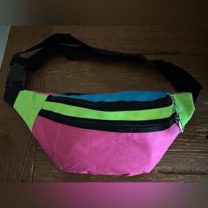 80s Neon Fanny Pack Adjustable Retro Two Pockets Waist Bag Lightweight